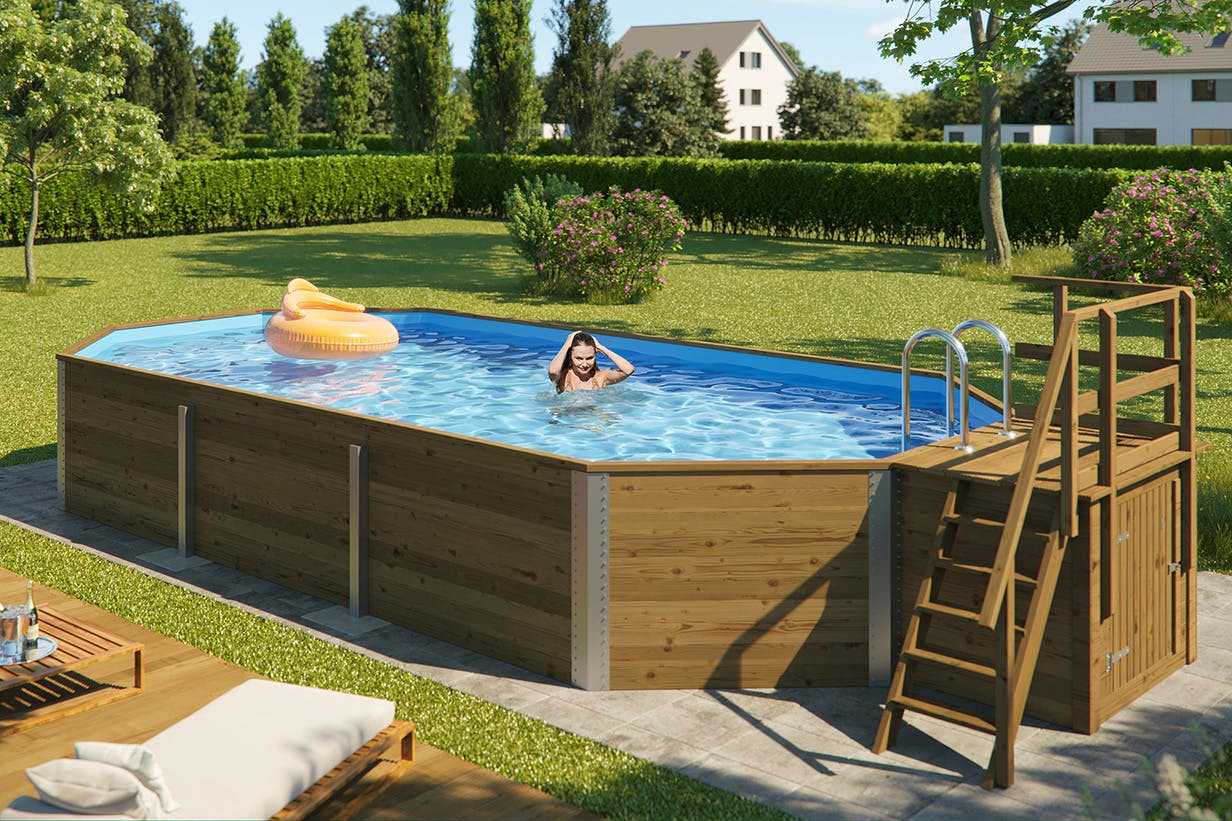 piscine hors sol en bois - forme ovale